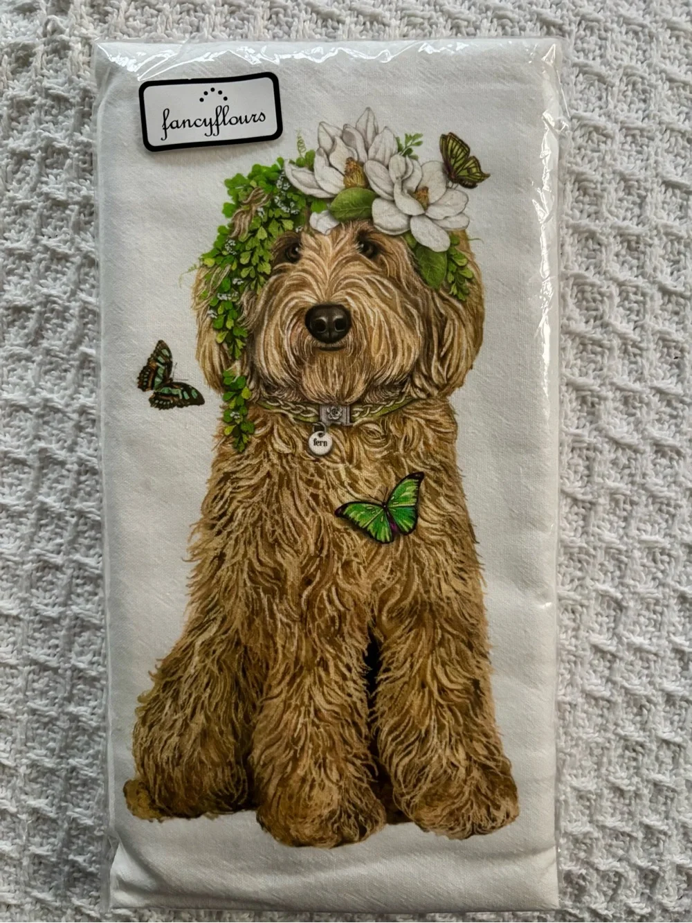 Mary Lake-Thompson Goldendoodle Floral Flour Sack Kitchen Towel NWT 30x30